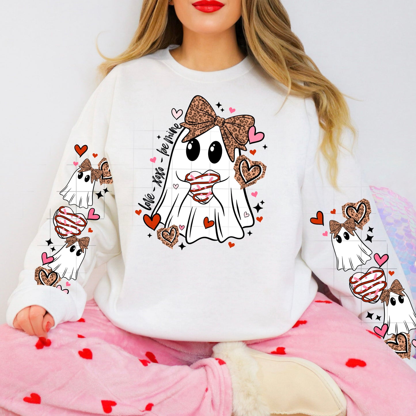 Love You I Do Ghost Valentine Sweatshirt – Cute Bow Ghost Graphic Crewneck