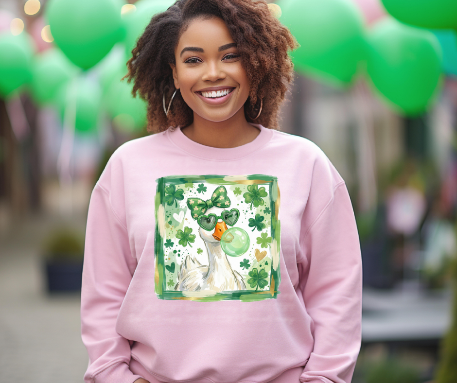 Lucky Goose St. Patrick’s Day Sweatshirt – Cute Shamrock Duck Graphic Crewneck