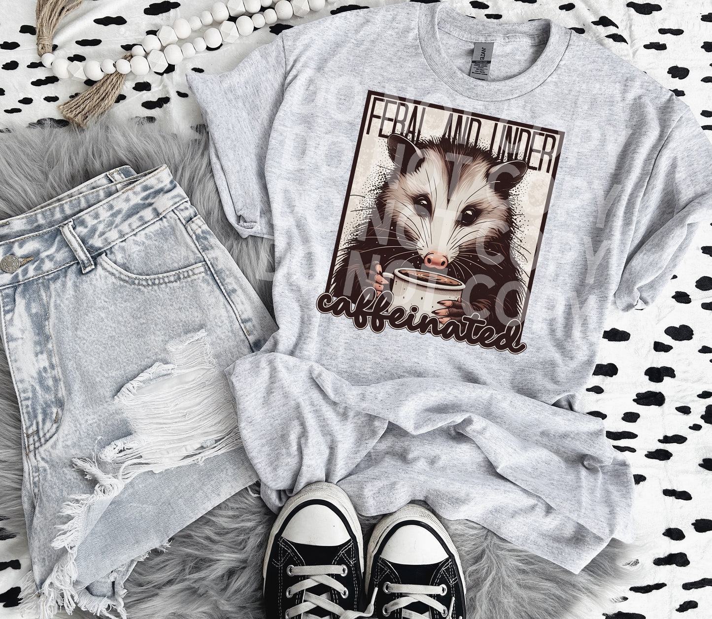 Feral and Unbothered Caffeinated Raccoon Graphic T-Shirt