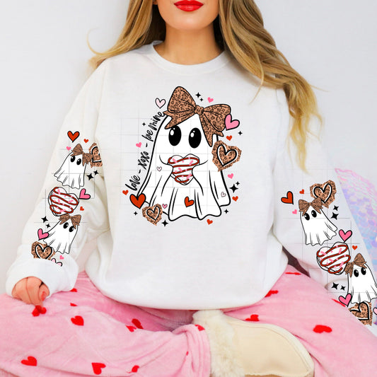 Love You I Do Ghost Valentine Sweatshirt – Cute Bow Ghost Graphic Crewneck