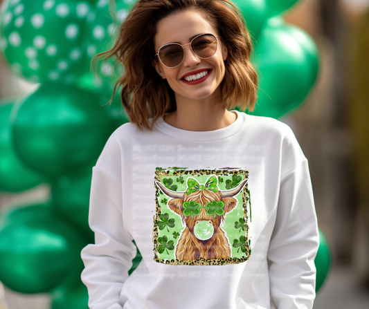 Lucky Highland Cow St. Patrick’s Day Sweatshirt – Shamrock Western Graphic Crewneck